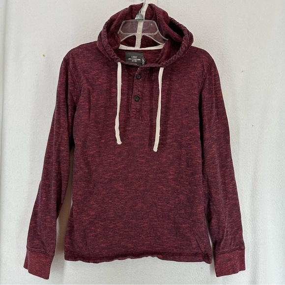 LOGG 3 Button Pullover Hooded Long Sleeve Tee Mens M Red - Picture 1 of 9